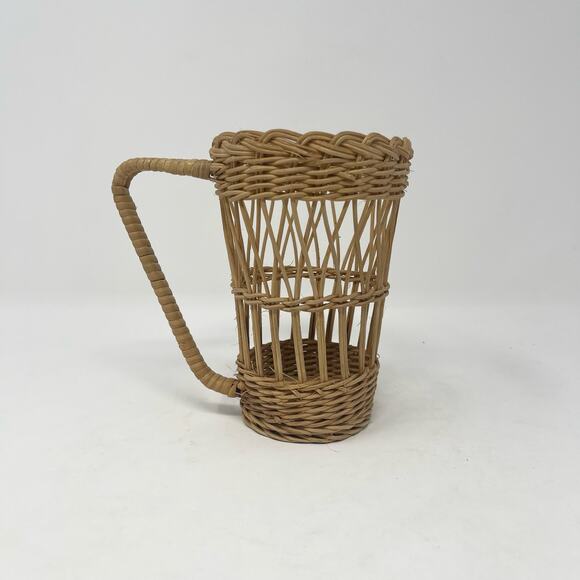 Vintage Wicker Rattan Tumbler Holder with Handle - Picture 1 of 6